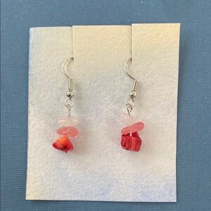 Pink and Red Dangle Earrings with Organic Beads
